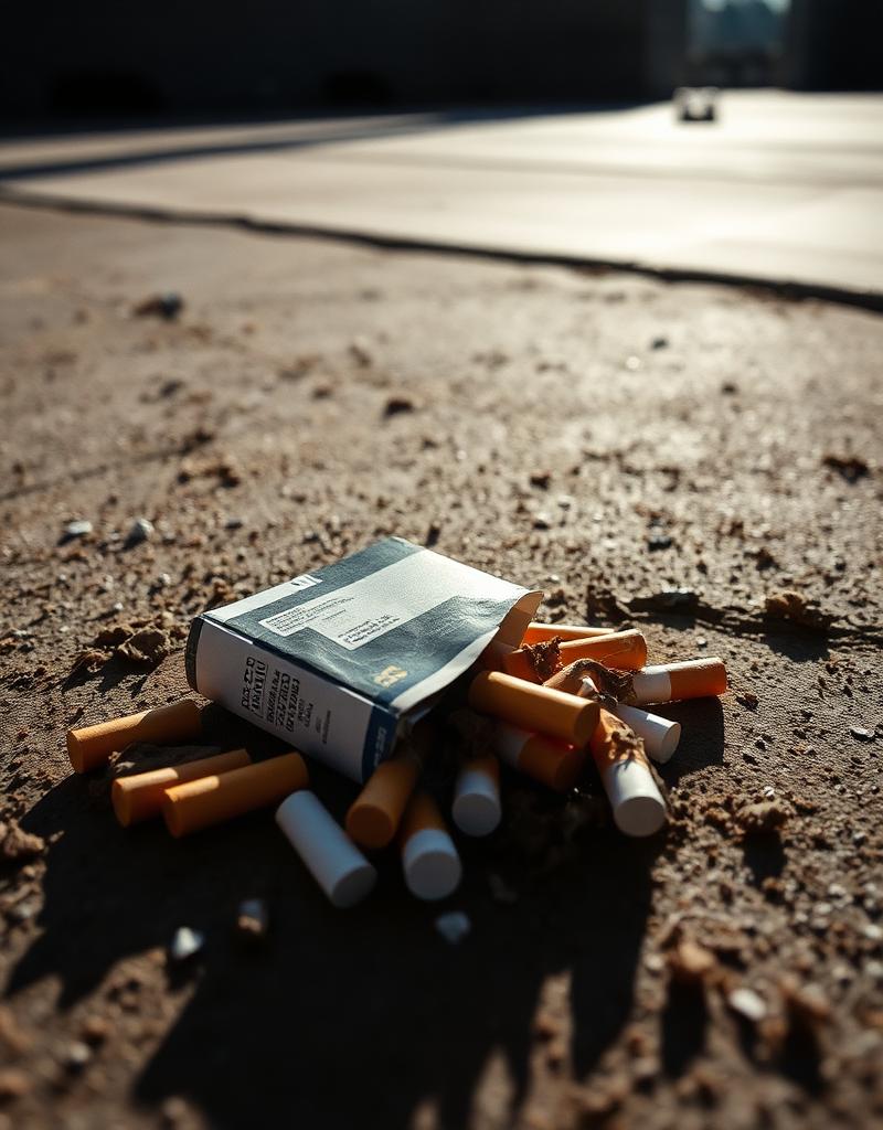 A crushed cigarette pack on hot Australian concrete